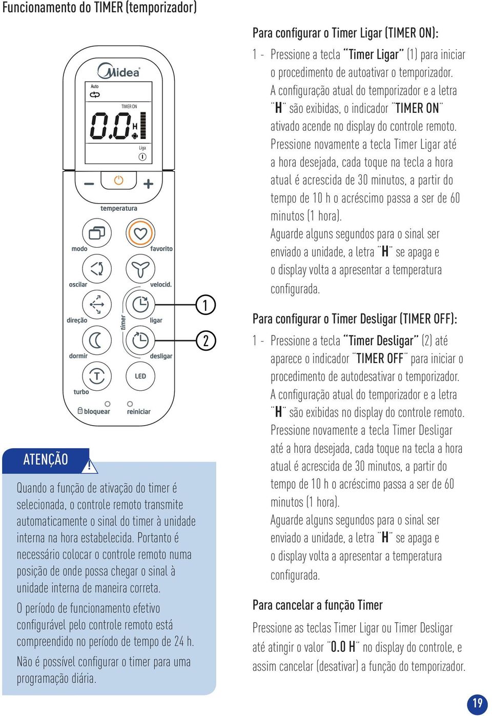 Portanto é necessário colocar o controle remoto numa posição de onde possa chegar o sinal à unidade interna de maneira correta.