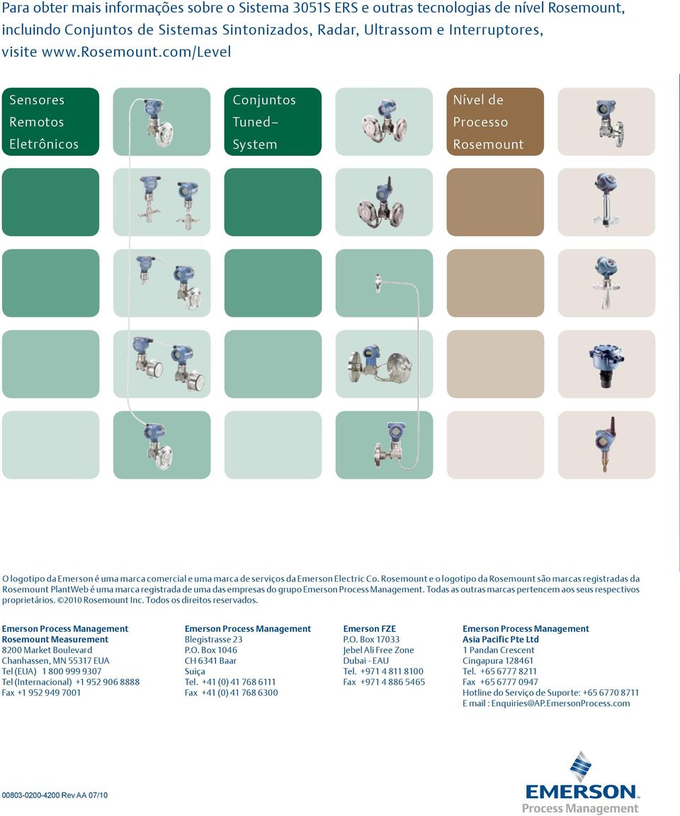 Rosemount e o logotipo da Rosemount são marcas registradas da Rosemount PlantWeb é uma marca registrada de uma das empresas do grupo Emerson Process Management.