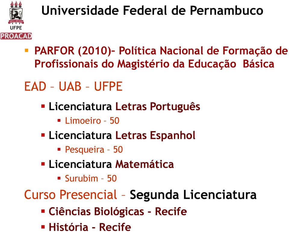 Licenciatura Letras Espanhol Pesqueira 50 Licenciatura Matemática Surubim 50