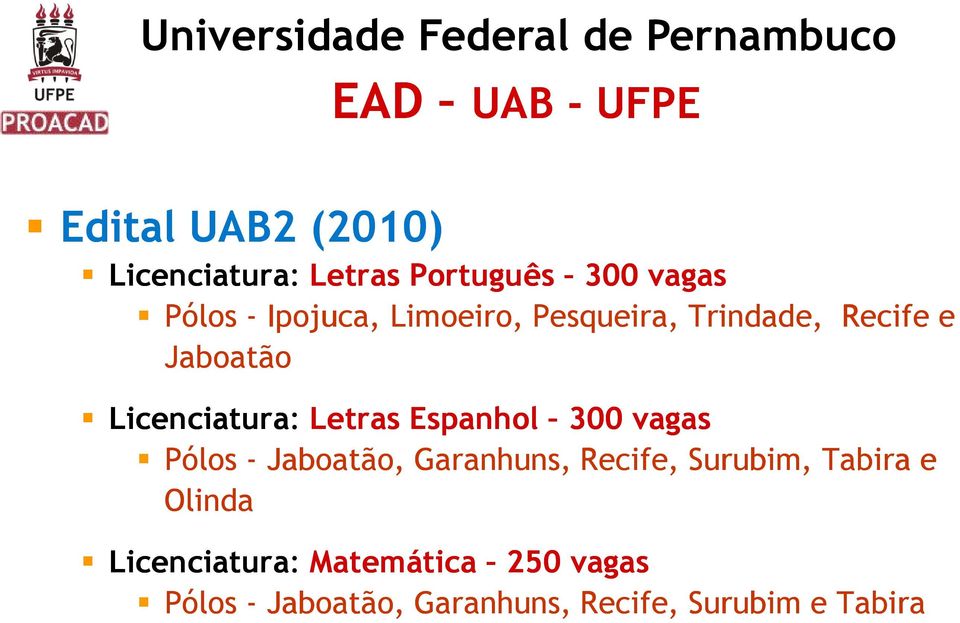 Letras Espanhol 300 vagas Pólos - Jaboatão, Garanhuns, Recife, Surubim, Tabira e