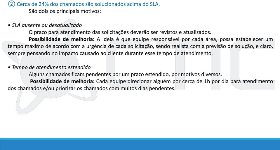 Possibilidade de melhoria: A ideia é que equipe responsável por cada área, possa estabelecer um tempo máximo de acordo com a urgência de cada solicitação, sendo realista com a previsão de