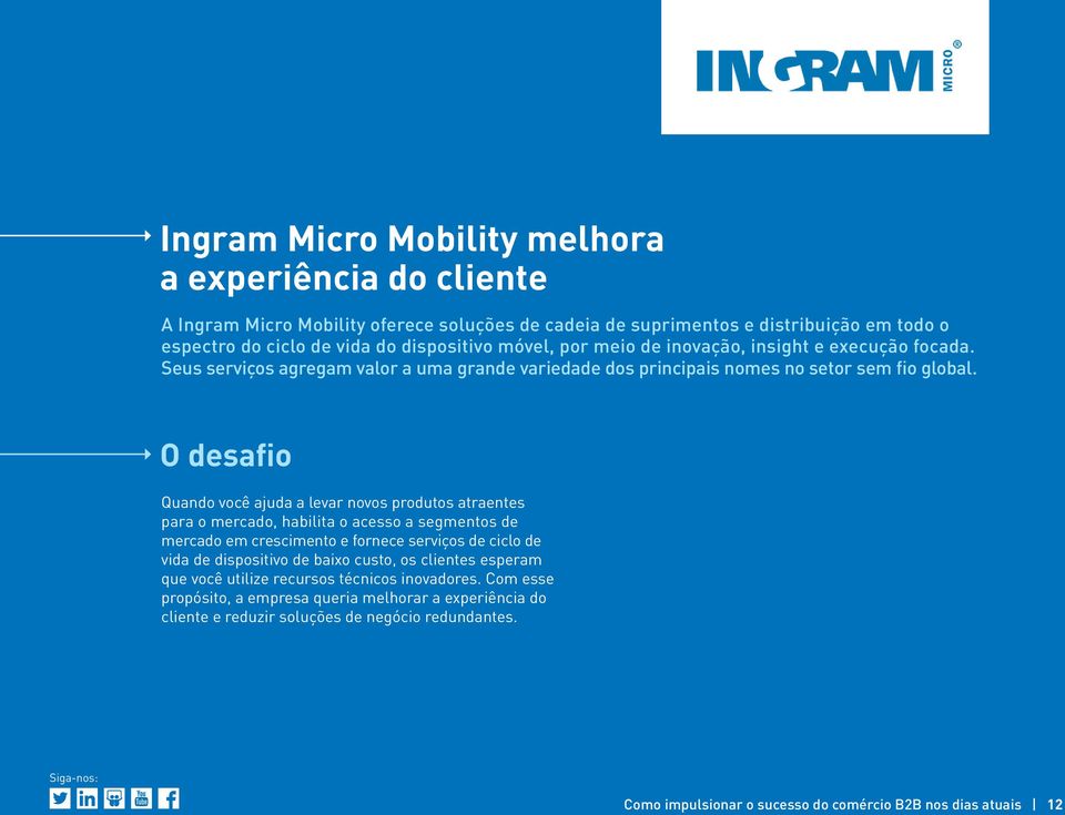 O desafio Quando você ajuda a levar novos produtos atraentes para o mercado, habilita o acesso a segmentos de mercado em crescimento e fornece serviços de ciclo de vida de dispositivo de baixo