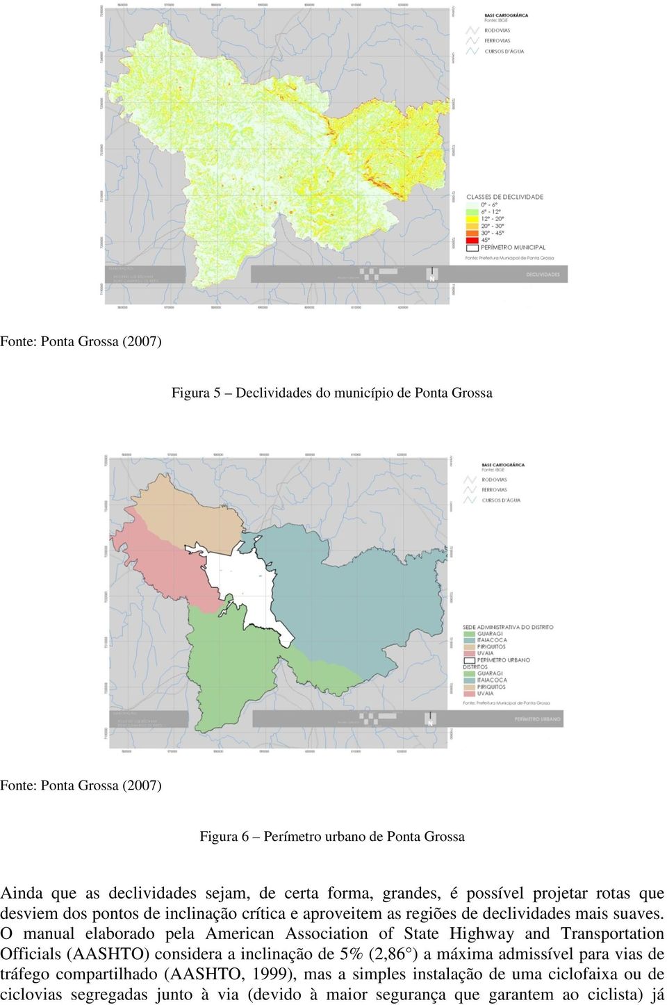 O manual elaborado pela American Association of State Highway and Transportation Officials (AASHTO) considera a inclinação de 5% (2,86 ) a máxima admissível para vias