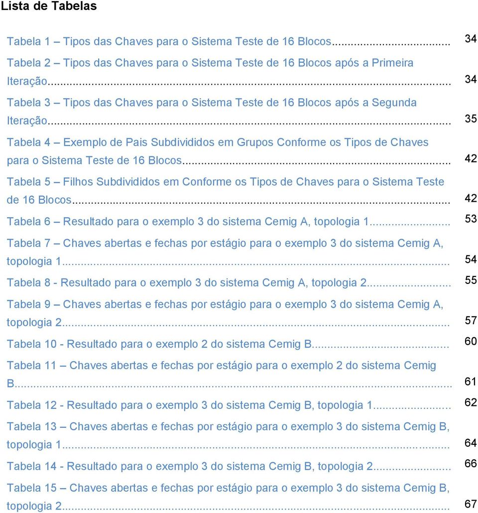 .. 35 Tabela 4 Exemplo de Pais Subdivididos em Grupos Conforme os Tipos de Chaves para o Sistema Teste de 16 Blocos.