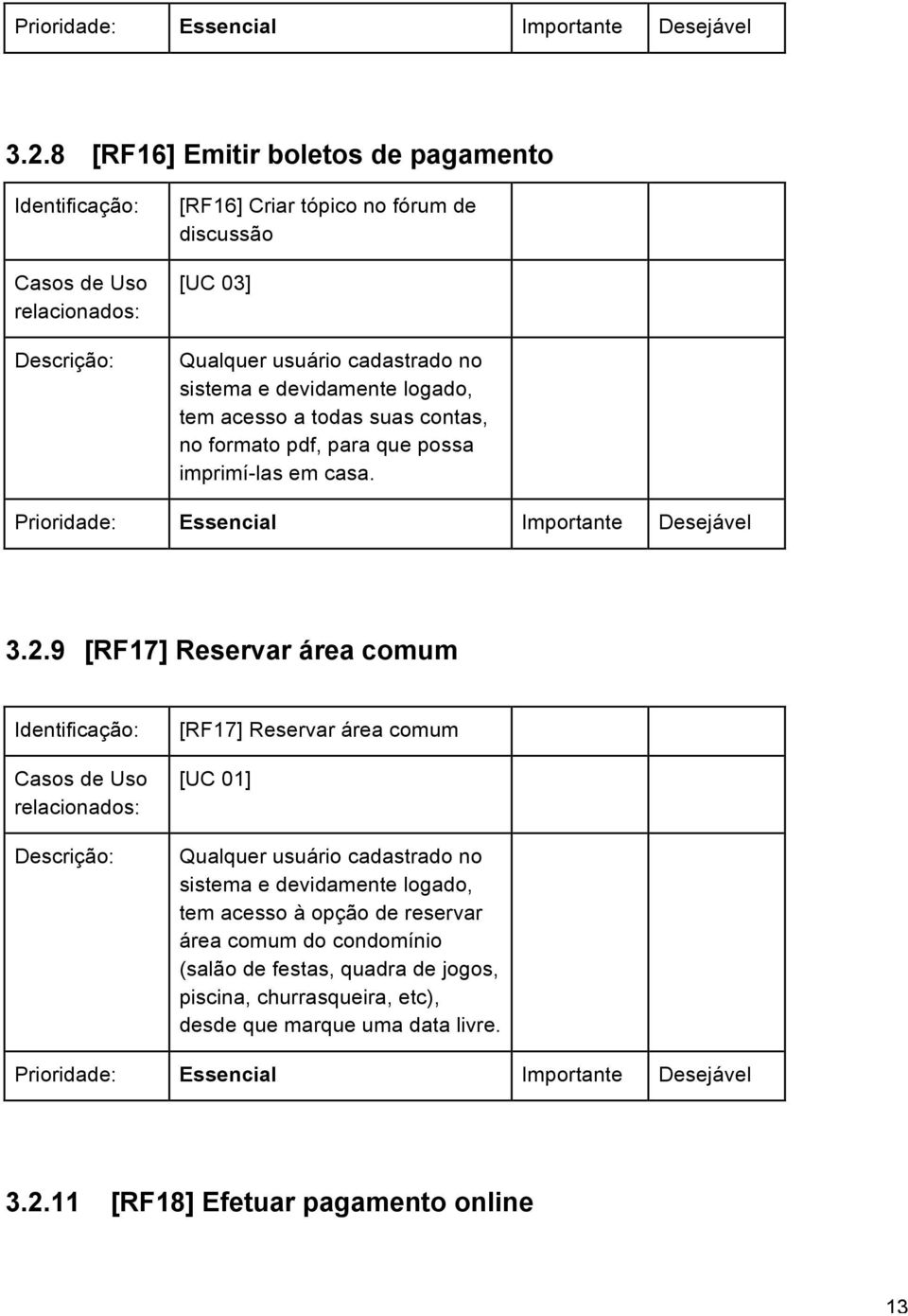 9 [RF17] Reservar área comum Casos de Uso [RF17] Reservar área comum [UC 01] Qualquer usuário cadastrado no sistema e devidamente logado, tem