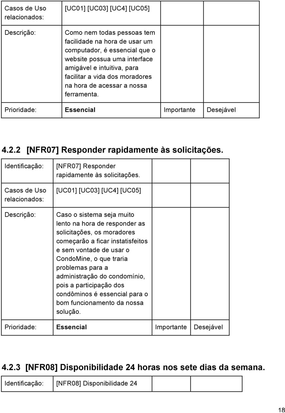 [UC01] [UC03] [UC4] [UC05] Caso o sistema seja muito lento na hora de responder as solicitações, os moradores começarão a ficar instatisfeitos e sem vontade de usar o CondoMine, o que traria