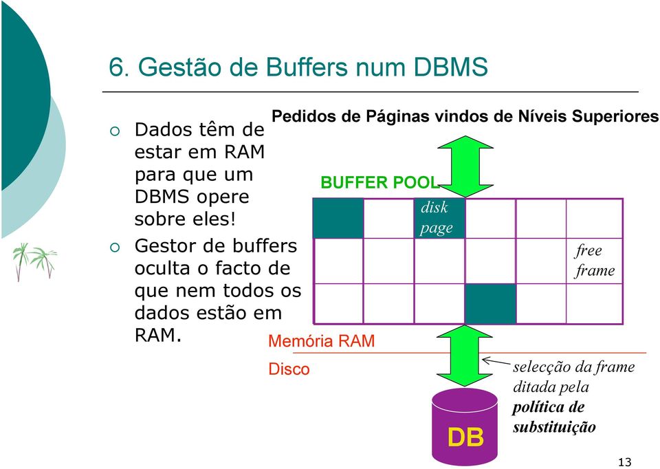 Gestor de buffers oculta o facto de que nem todos os dados estão em RAM.