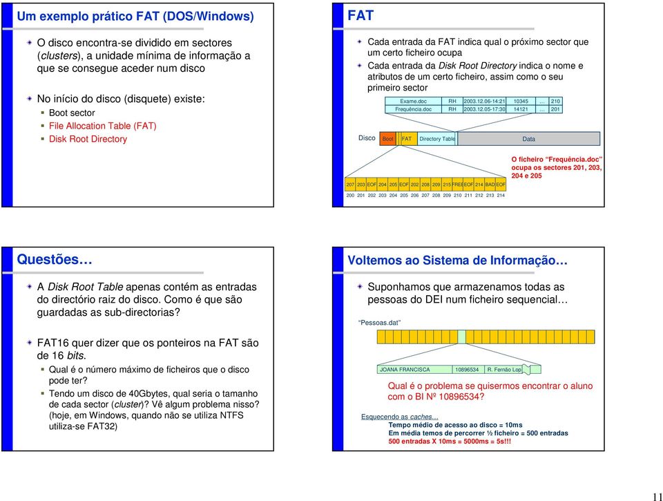 de um certo ficheiro, assim como o seu primeiro sector Disco Exame.doc RH 2003.12.