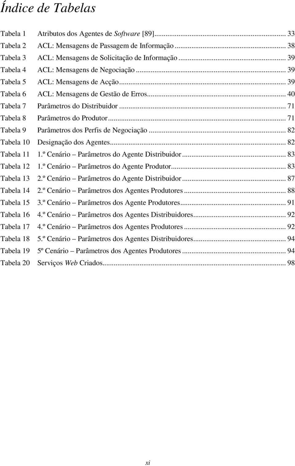 .. 71 Tabela 8 Parâmetros do Produtor... 71 Tabela 9 Parâmetros dos Perfis de Negociação... 82 Tabela 10 Designação dos Agentes... 82 Tabela 11 1.º Cenário Parâmetros do Agente Distribuidor.