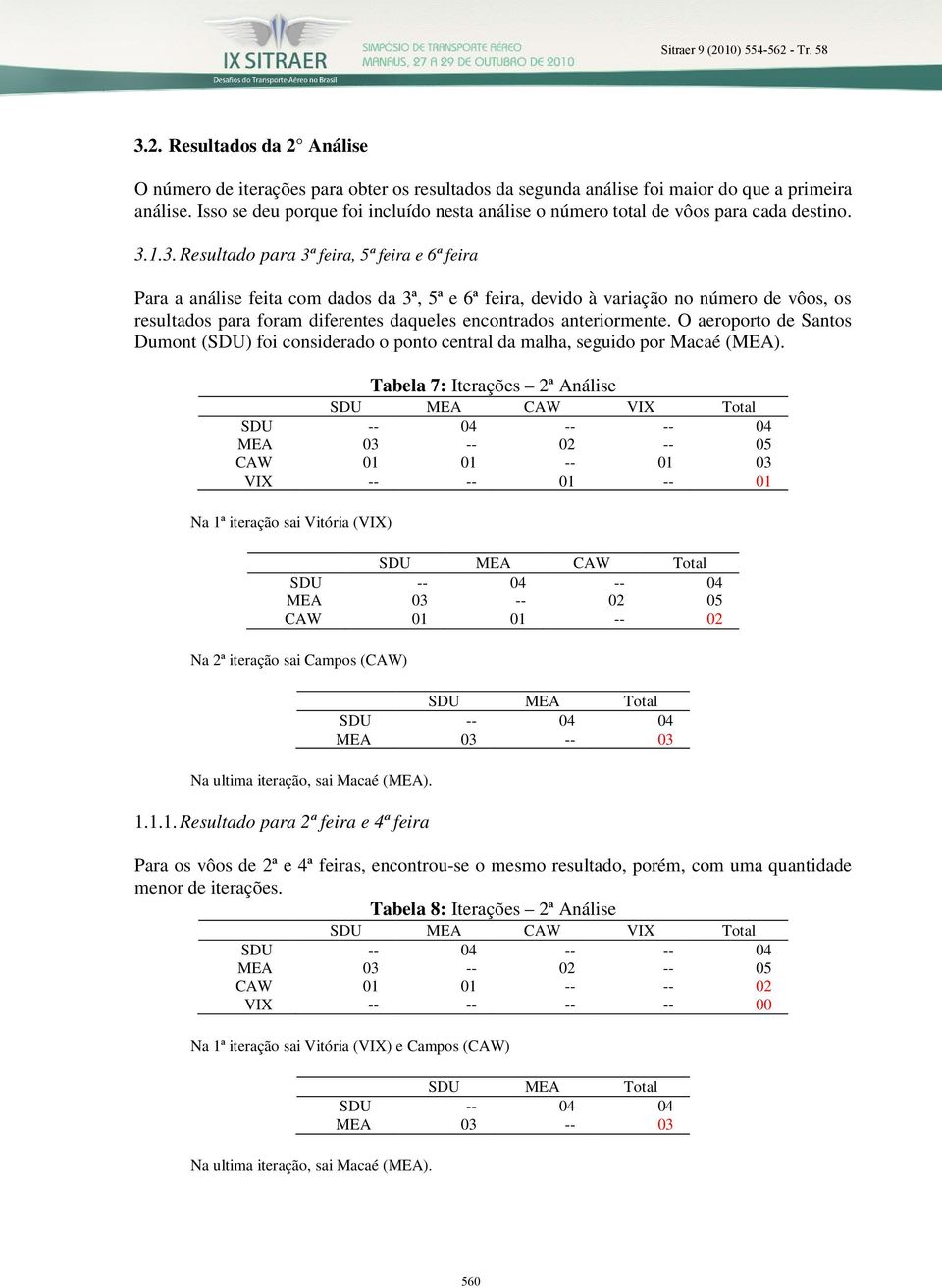 1.3. Resultado para 3ª feira, 5ª feira e 6ª feira Para a análise feita com dados da 3ª, 5ª e 6ª feira, devido à variação no número de vôos, os resultados para foram diferentes daqueles encontrados