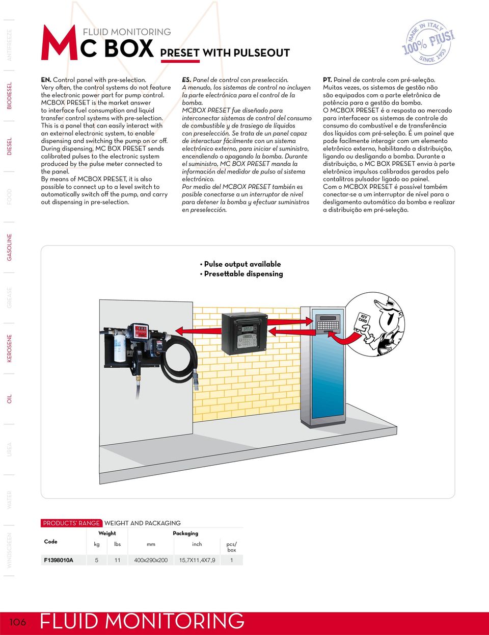 MCBOX PRESET is the market answer to interface fuel consumption and liquid transfer control systems with pre-selection.