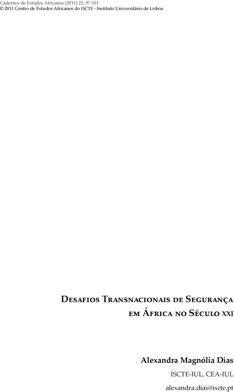 Desafios Transnacionais de Segurança em África no Século XXI