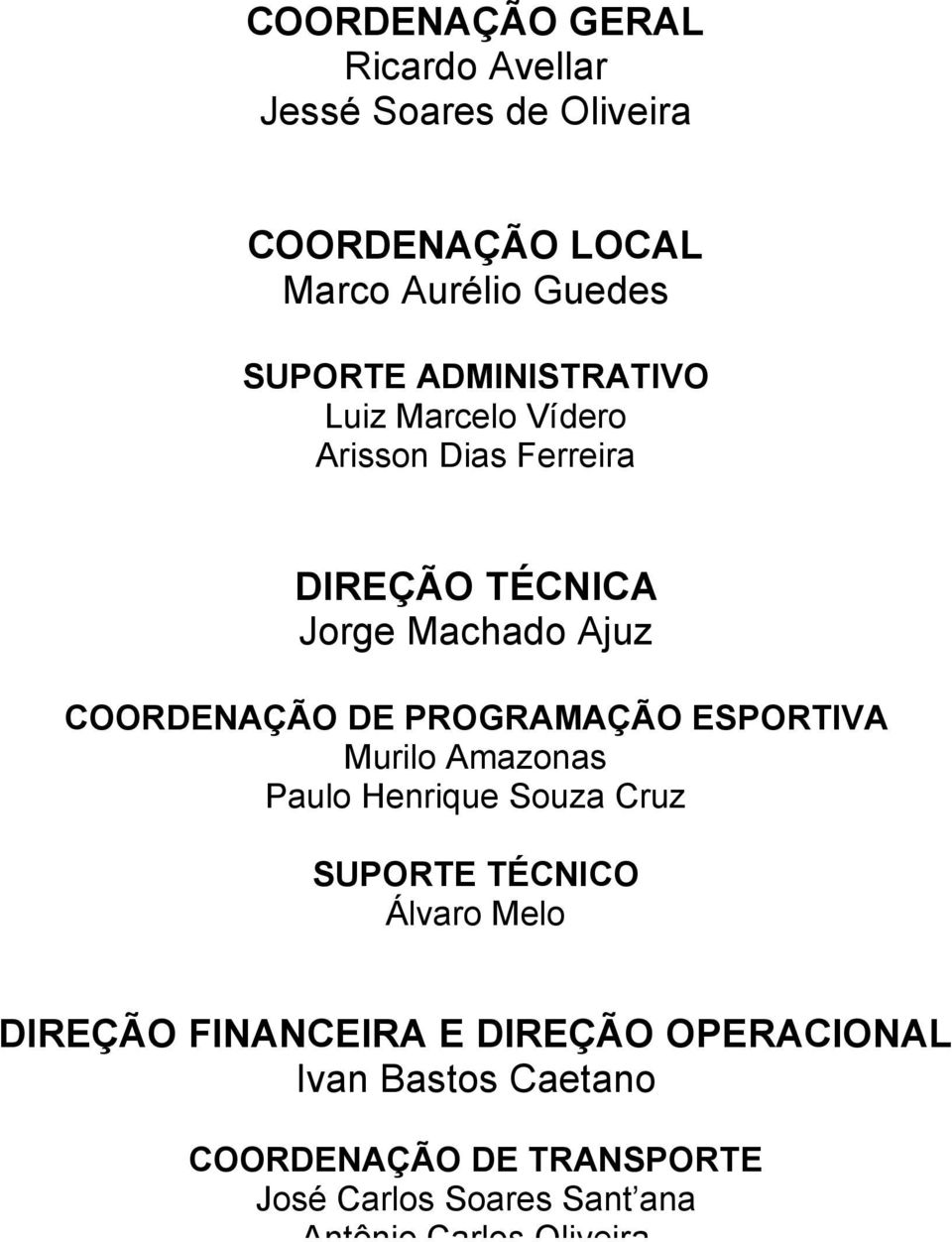 PROGRAMAÇÃO ESPORTIVA Murilo Amazonas Paulo Henrique Souza Cruz SUPORTE TÉCNICO Álvaro Melo DIREÇÃO FINANCEIRA