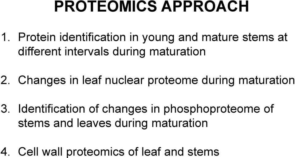 during maturation 2. Changes in leaf nuclear proteome during maturation 3.