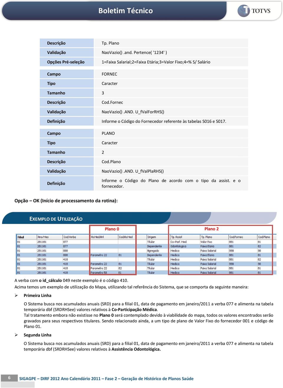 U_fValPlaRHS() Informe o Código do Plano de acordo com o tipo da assist. e o fornecedor.