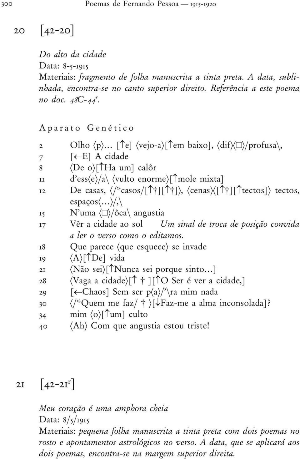 2 Olho <p> [ e] <vejo-a>[ em baixo], <dif>< >/profusa\, 7 [ E] A cidade 8 <De o>[ Ha um] calôr 11 d ess<e>/a\ <vulto enorme>[ mole mixta] 12 De casas, </*casos/[ ][ ]>, <cenas><[ ][ tectos]> tectos,