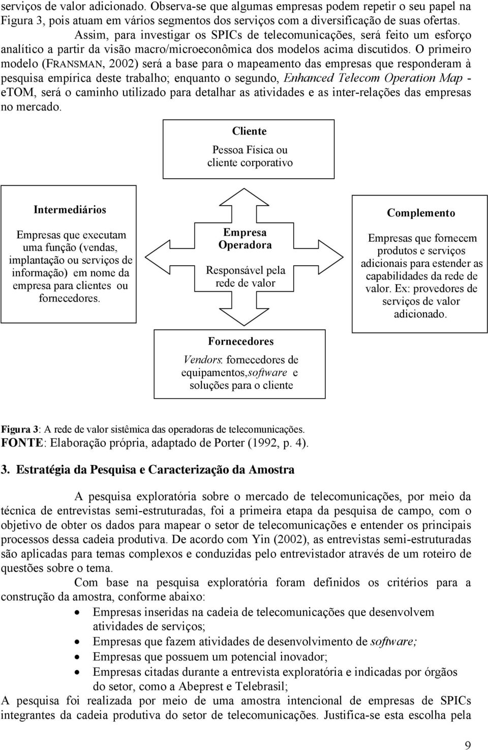 O primeiro modelo (FRANSMAN, 2002) será a base para o mapeamento das empresas que responderam à pesquisa empírica deste trabalho; enquanto o segundo, Enhanced Telecom Operation Map - etom, será o