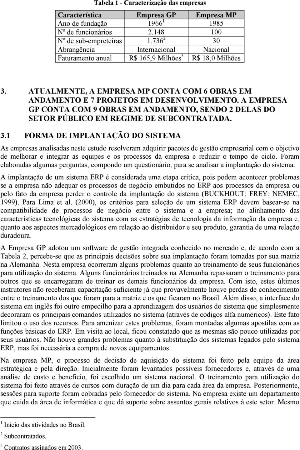 A EMPRESA GP CONTA COM 9 OBRAS EM ANDAMENTO, SENDO 2 DELAS DO SETOR PÚBLICO EM REGIME DE SUBCONTRATADA. 3.