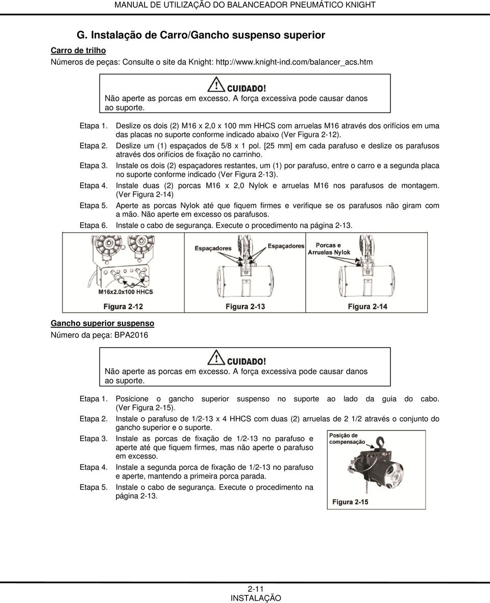 Deslize os dois (2) M16 x 2,0 x 100 mm HHCS com arruelas M16 através dos orifícios em uma das placas no suporte conforme indicado abaixo (Ver Figura 2-12). Etapa 2.