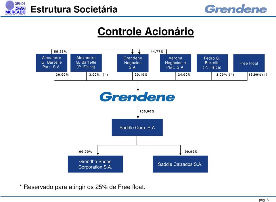 Física) Free Float 30,00% 3,00% (*) 20,10% 24,00% 3,00% (*) 19,90%(1) 100,00% Sa