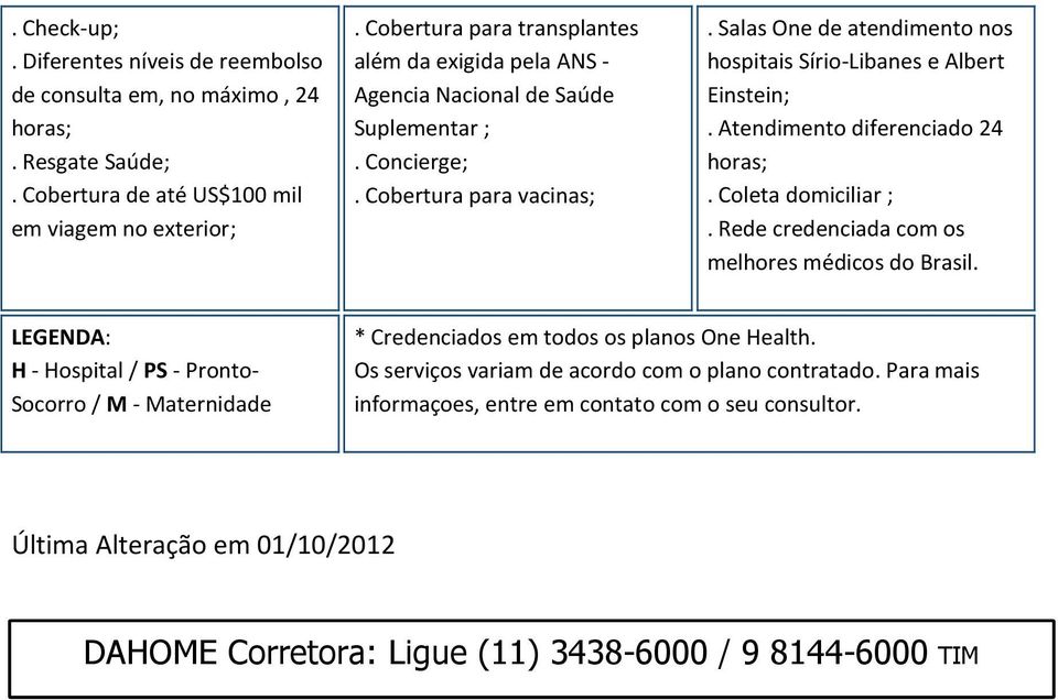 Salas One de atendimento nos hospitais Sírio-Libanes e Albert Einstein;. Atendimento diferenciado 24 horas;. Coleta domiciliar ;. Rede credenciada com os melhores médicos do Brasil.