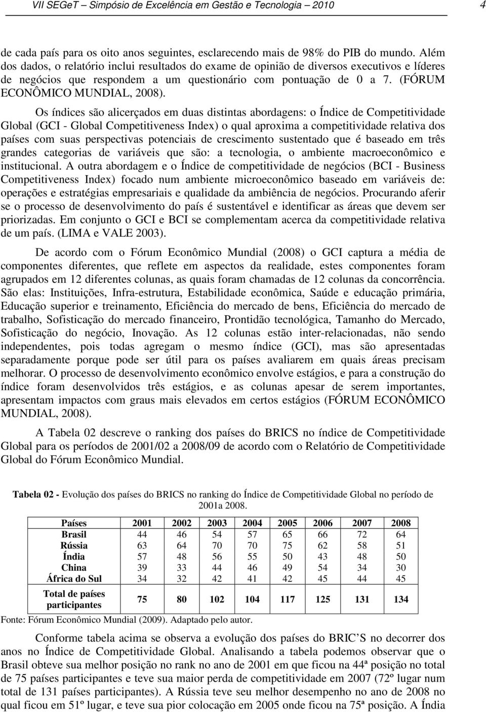 Os índices são alicerçados em duas distintas abordagens: o Índice de Competitividade Global (GCI - Global Competitiveness Index) o qual aproxima a competitividade relativa dos países com suas