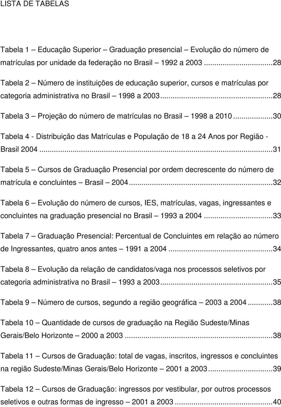 ..30 Tabela 4 - Distribuição das Matrículas e População de 18 a 24 Anos por Região - Brasil 2004.