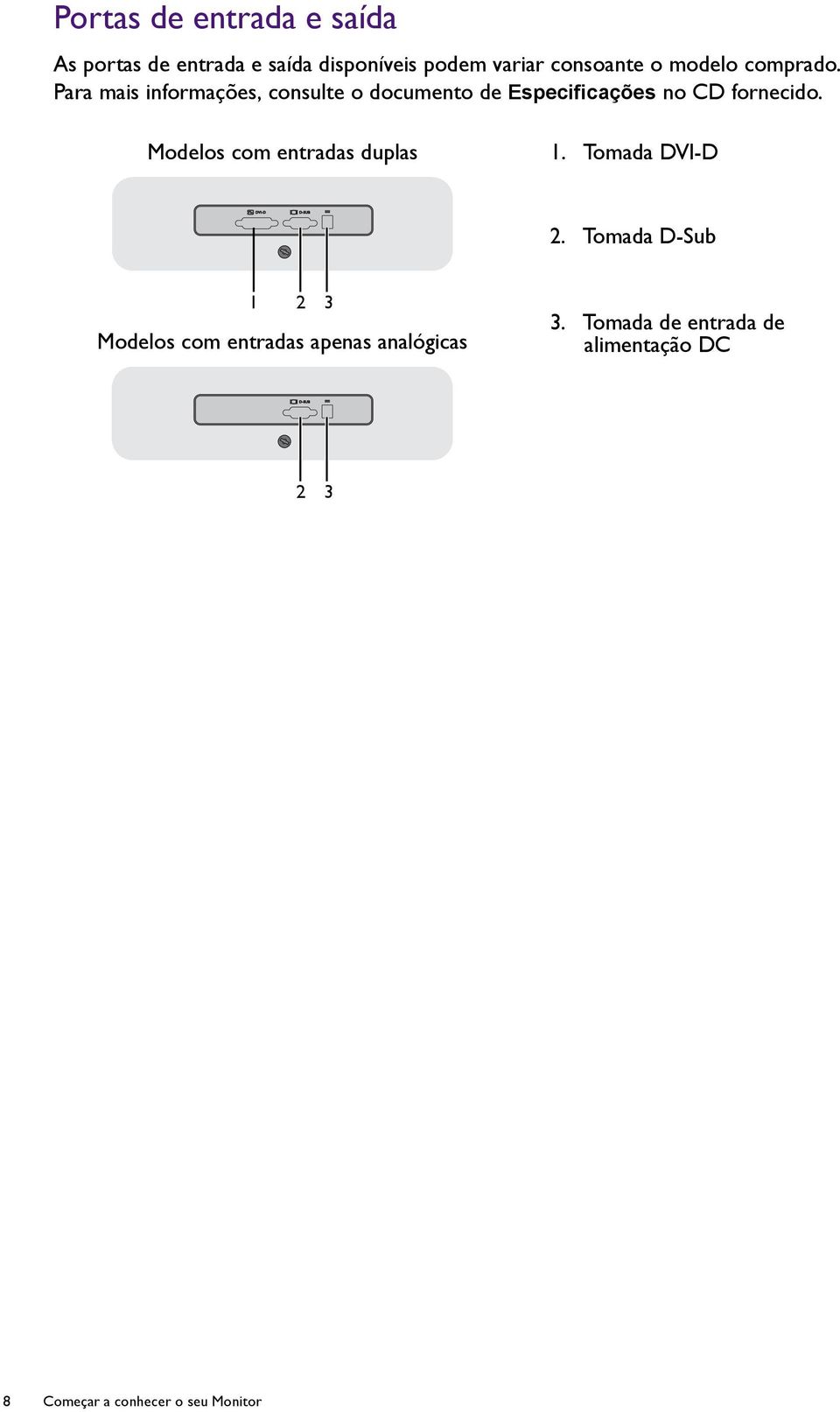 Para mais informações, consulte o documento de Especificações no CD fornecido.