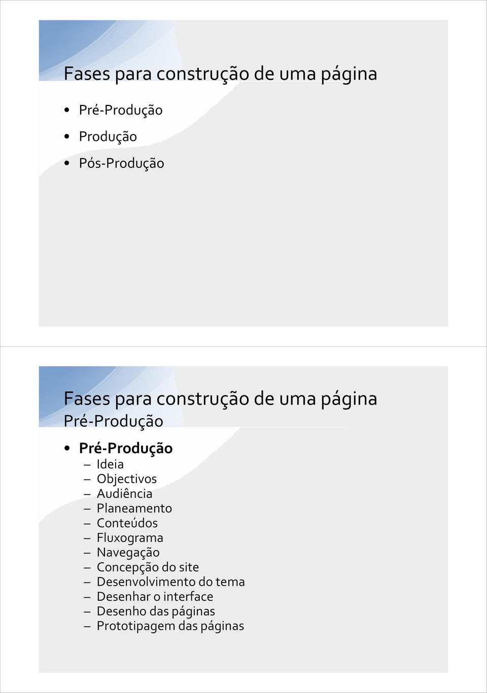 Audiência Planeamento Conteúdos Fluxograma Navegação Concepção do site