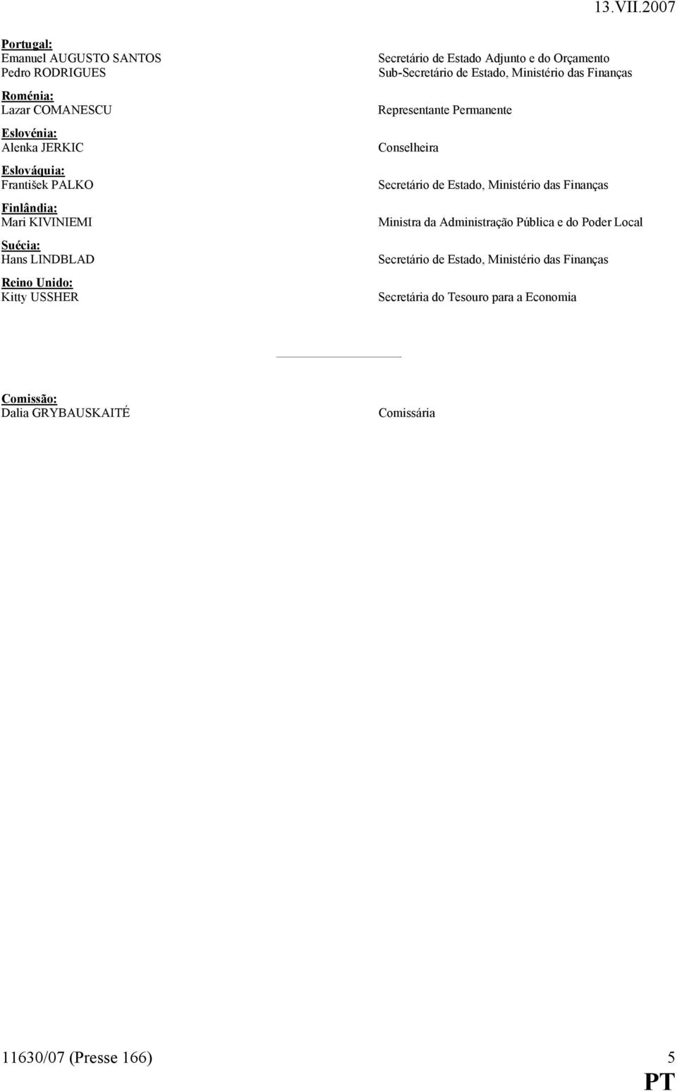 Ministério das Finanças Conselheira Secretário de Estado, Ministério das Finanças Ministra da Administração Pública e do Poder Local