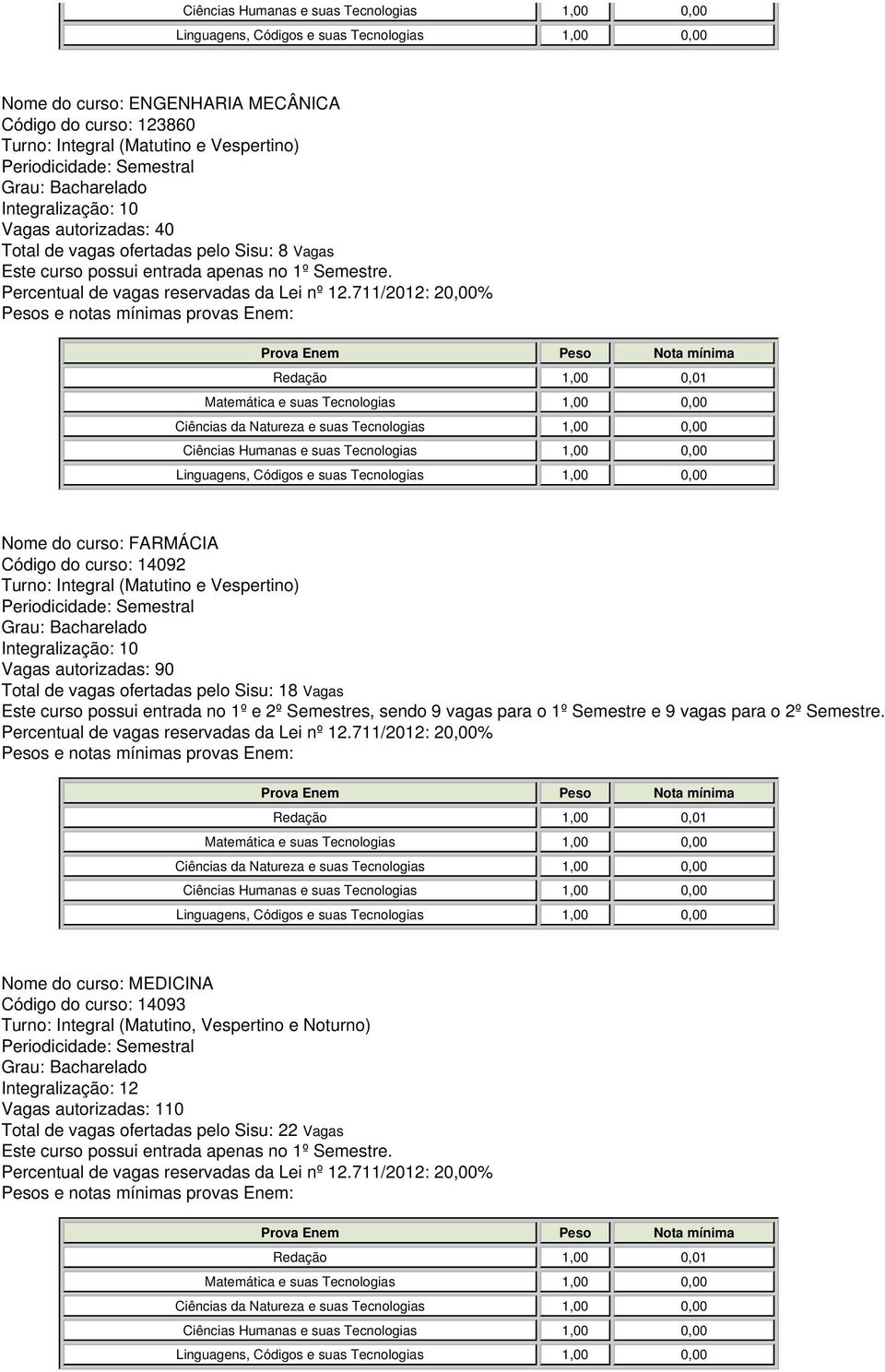 vagas para o 1º Semestre e 9 vagas para o 2º Semestre.