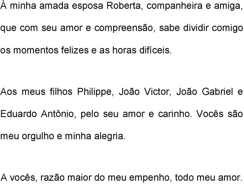 Aos meus filhos Philippe, João Victor, João Gabriel e Eduardo Antônio, pelo seu