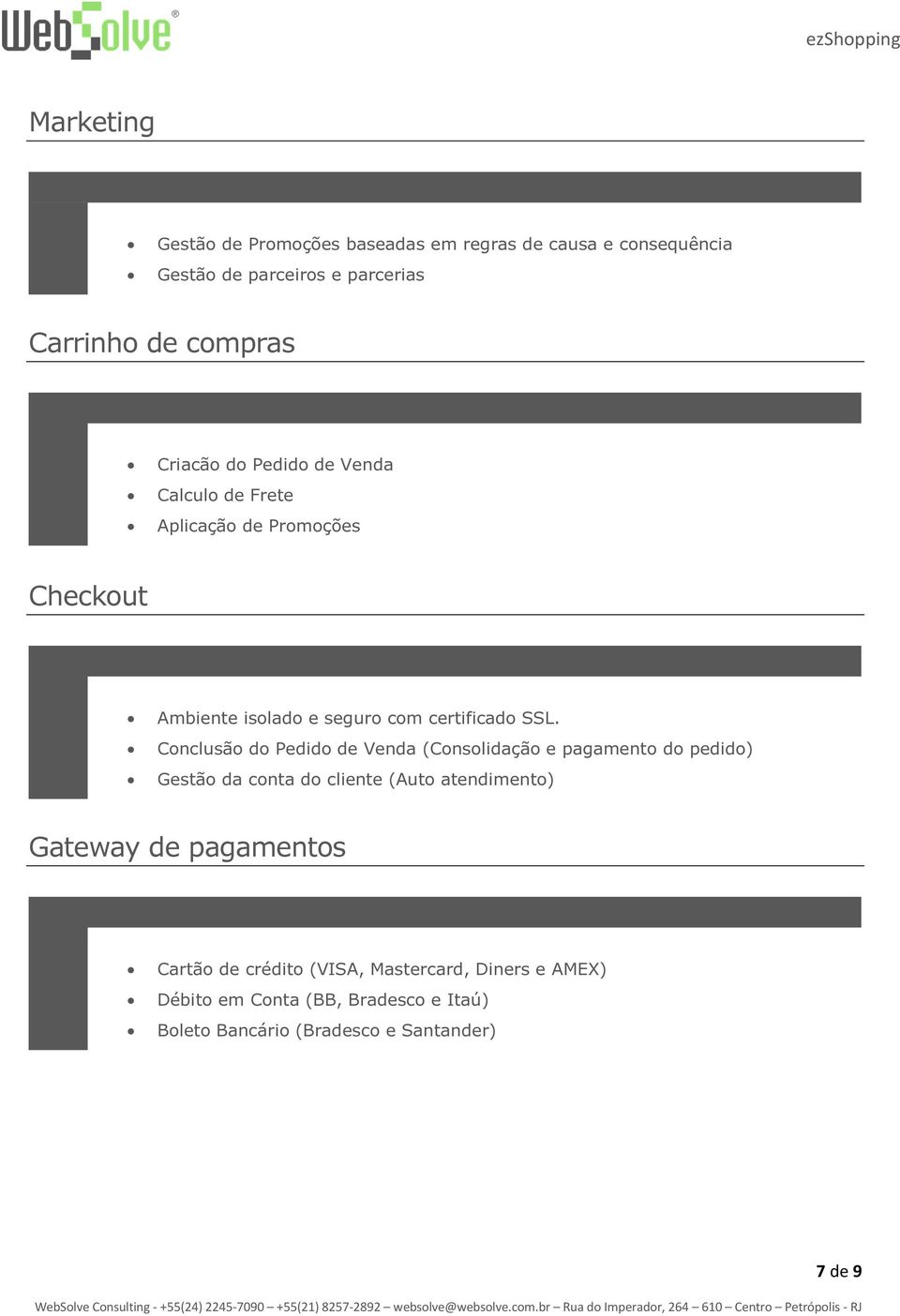 Conclusão do Pedido de Venda (Consolidação e pagamento do pedido) Gestão da conta do cliente (Auto atendimento) Gateway de