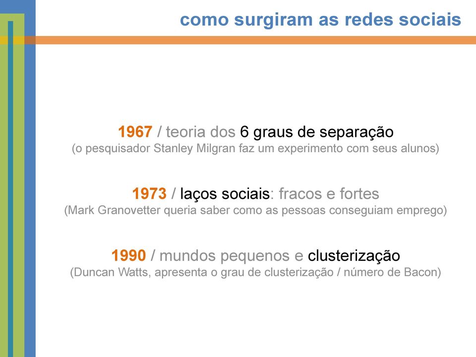 fortes (Mark Granovetter queria saber como as pessoas conseguiam emprego) 1990 /