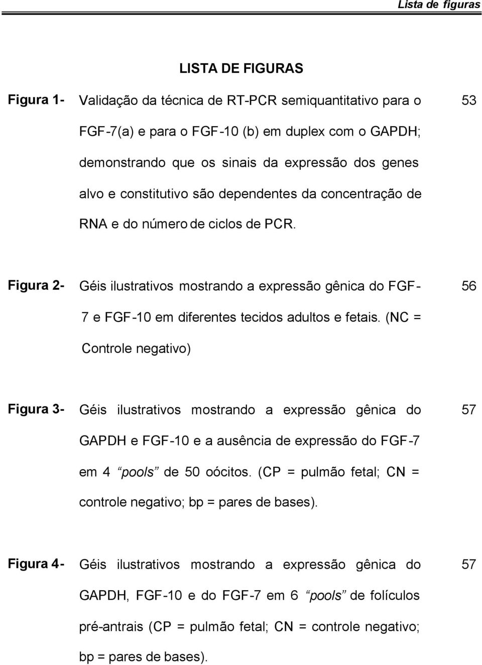 53 Figura 2- Géis ilustrativos mostrando a expressão gênica do FGF- 7 e FGF-10 em diferentes tecidos adultos e fetais.