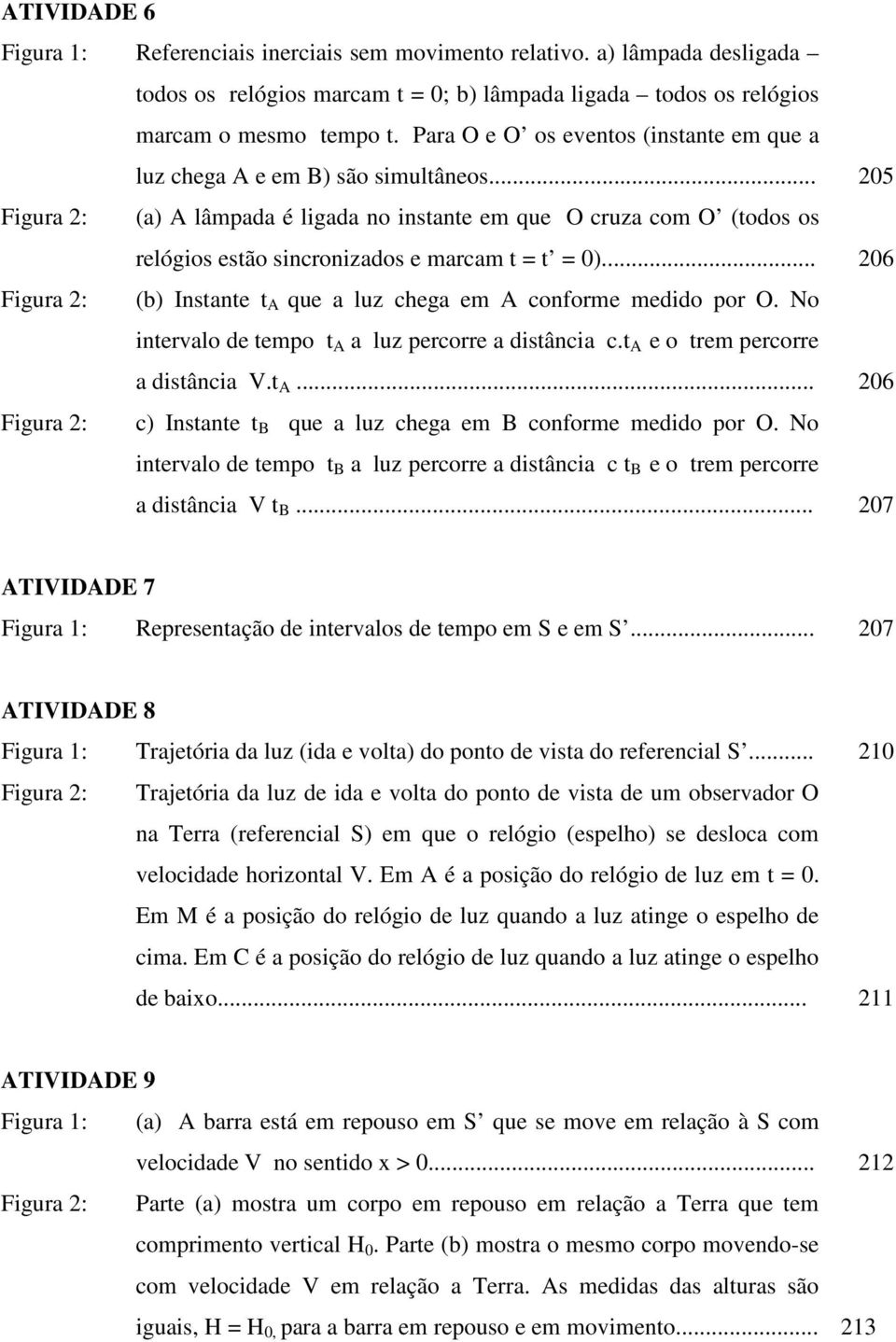 .. 205 Figura 2: (a) A lâmpada é ligada no instante em que O cruza com O (todos os relógios estão sincronizados e marcam t = t = 0).