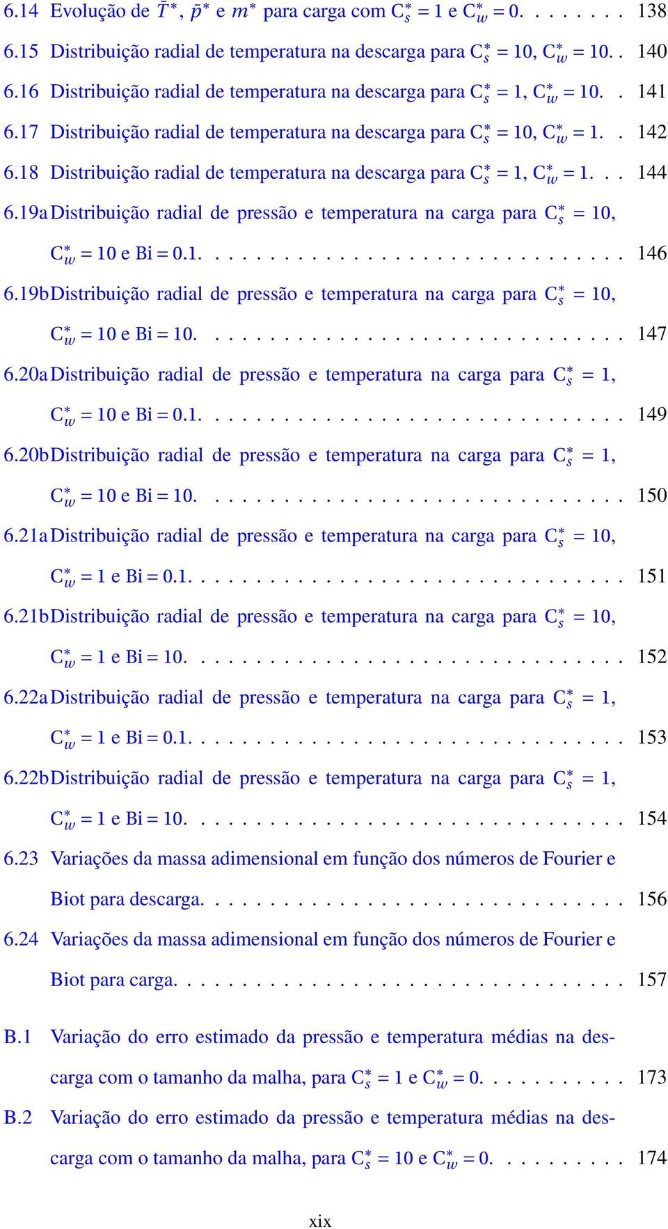 18 Distribuição radial de temperatura na descarga para C s = 1, C w = 1... 144 6.19aDistribuição radial de pressão e temperatura na carga para C s = 10, C w = 10 e Bi = 0.1............................... 146 6.