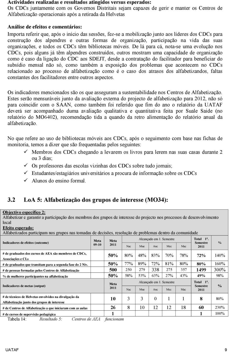 organização, participação na vida das suas organizações, e todos os CDCs têm bibliotecas móveis.