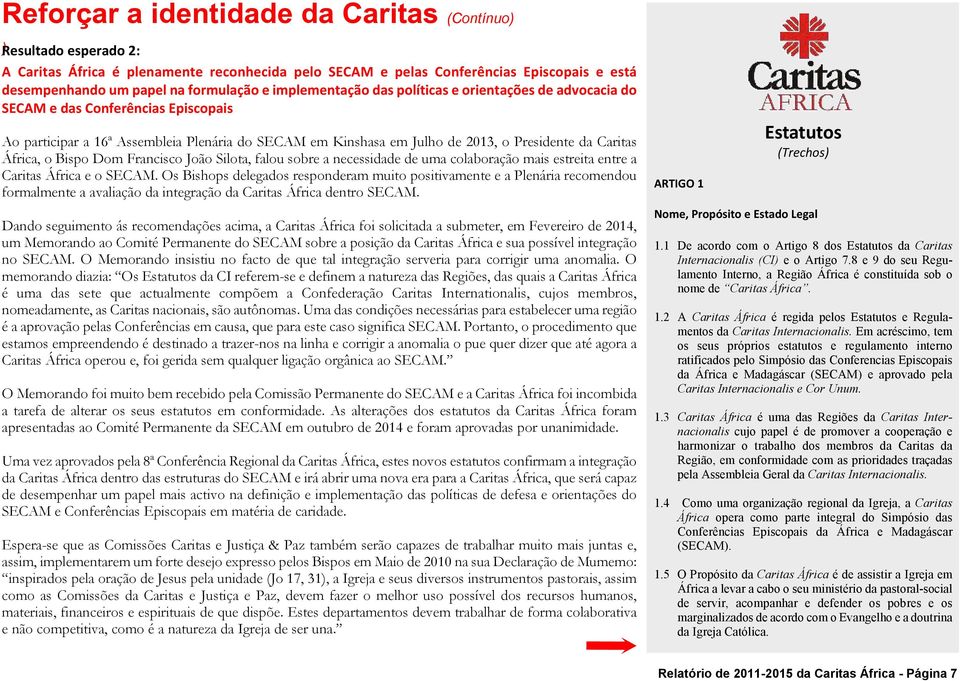 África, o Bispo Dom Francisco João Silota, falou sobre a necessidade de uma colaboração mais estreita entre a Caritas África e o SECAM.