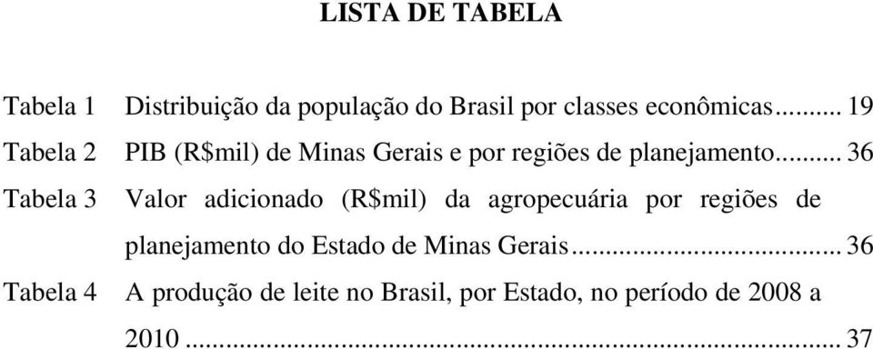 .. 36 Tabela 3 Valor adicionado (R$mil) da agropecuária por regiões de planejamento do