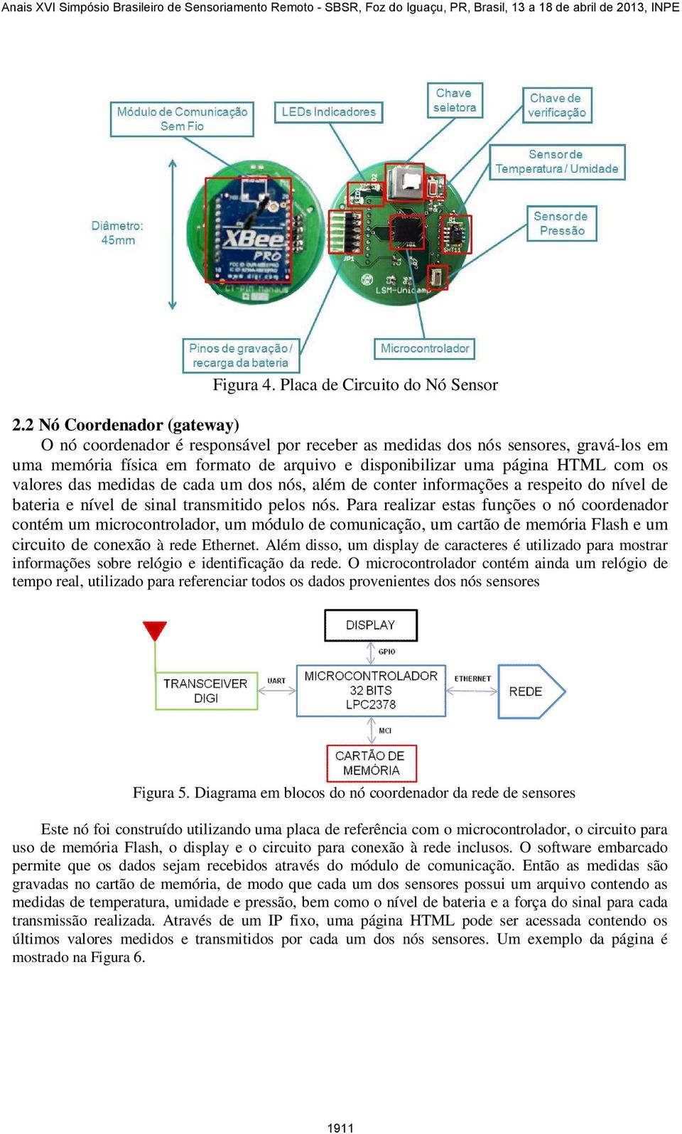 valores das medidas de cada um dos nós, além de conter informações a respeito do nível de bateria e nível de sinal transmitido pelos nós.