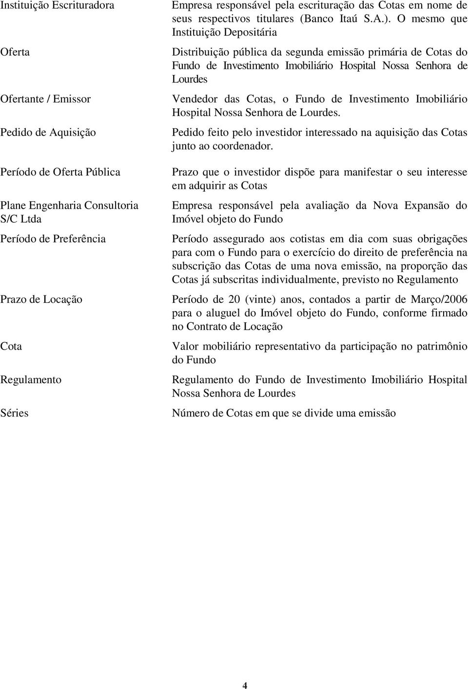 O mesmo que Instituição Depositária Distribuição pública da segunda emissão primária de Cotas do Fundo de Investimento Imobiliário Hospital Nossa Senhora de Lourdes Vendedor das Cotas, o Fundo de