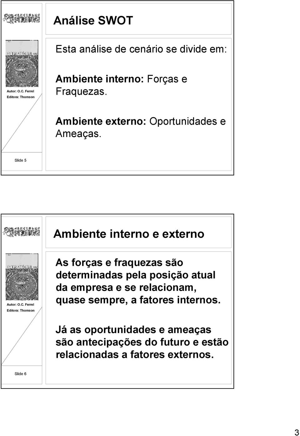 Slide 5 Ambiente interno e externo As forças e fraquezas são determinadas pela posição atual da