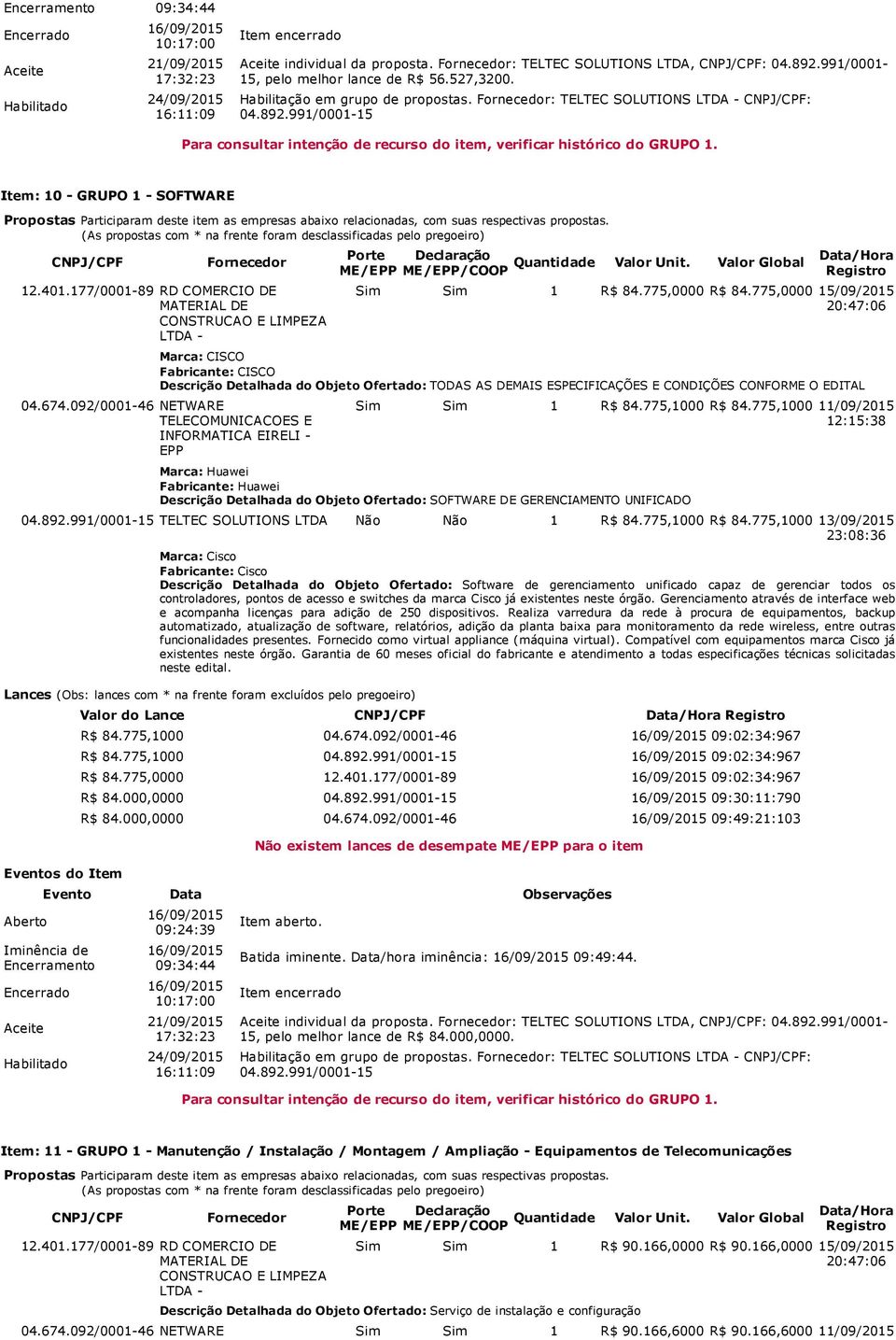 177/0001 89 RD COMERCIO DE MATERIAL DE CONSTRUCAO E LIMPEZA LTDA Sim Sim 1 R$ 84.775,0000 R$ 84.