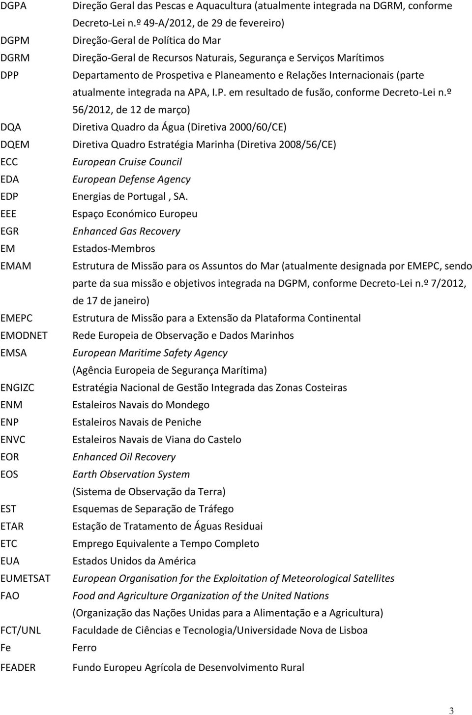 º 49-A/2012, de 29 de fevereiro) Direção-Geral de Política do Mar Direção-Geral de Recursos Naturais, Segurança e Serviços Marítimos Departamento de Prospetiva e Planeamento e Relações Internacionais