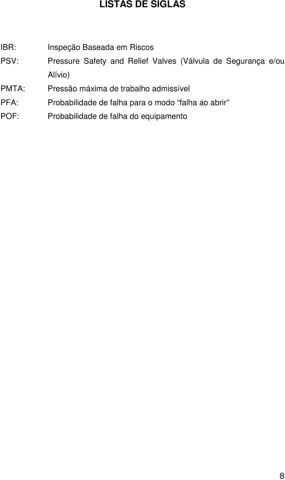 e/ou Alívio) Pressão máxima de trabalho admissível Probabilidade