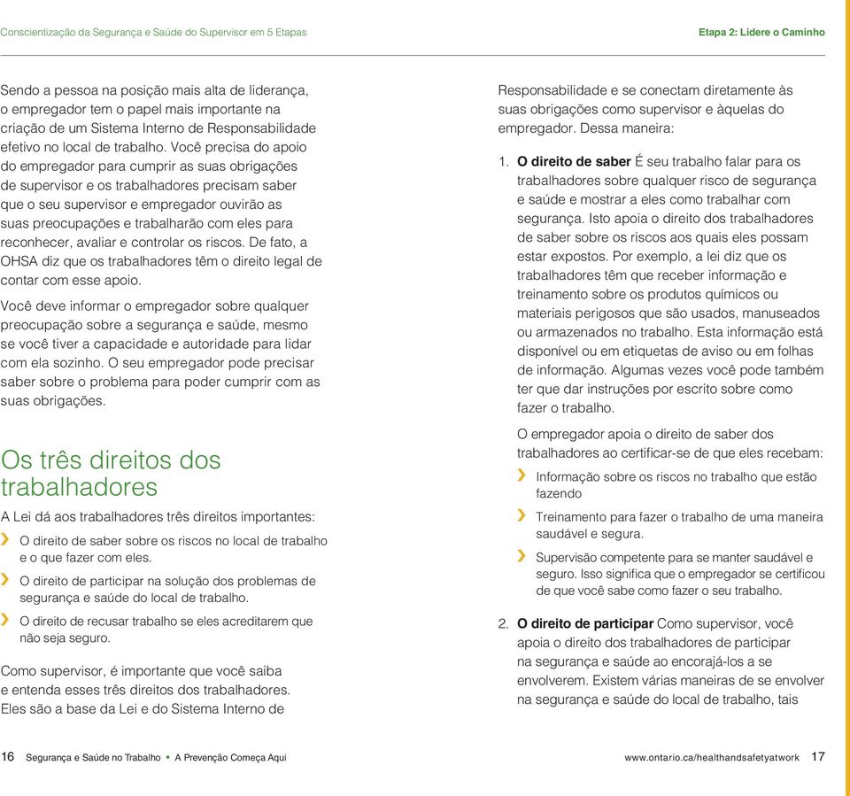 eles para reconhecer, avaliar e controlar os riscos. De fato, a OHSA diz que os trabalhadores têm o direito legal de contar com esse apoio.