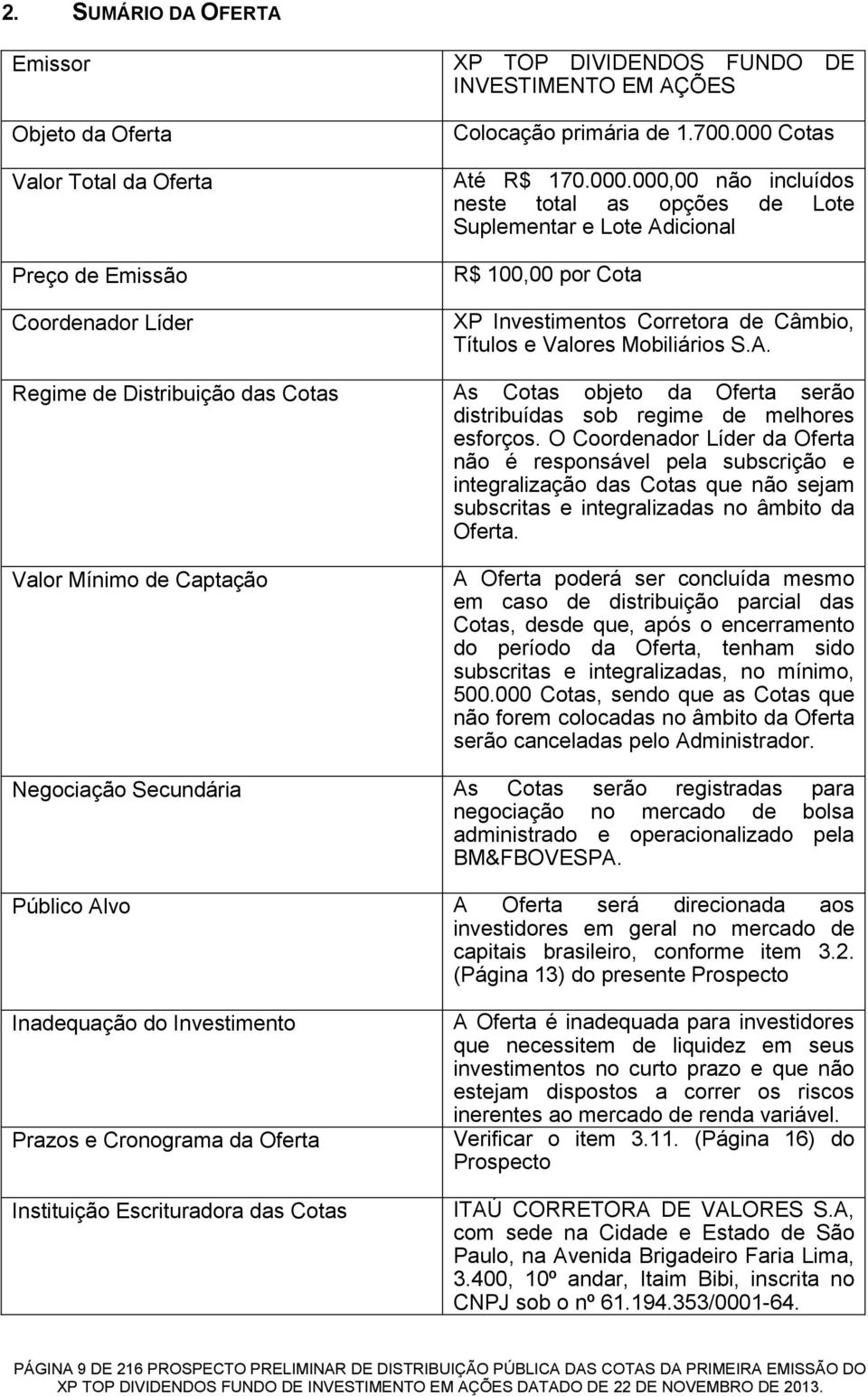 O Coordenador Líder da Oferta não é responsável pela subscrição e integralização das Cotas que não sejam subscritas e integralizadas no âmbito da Oferta.