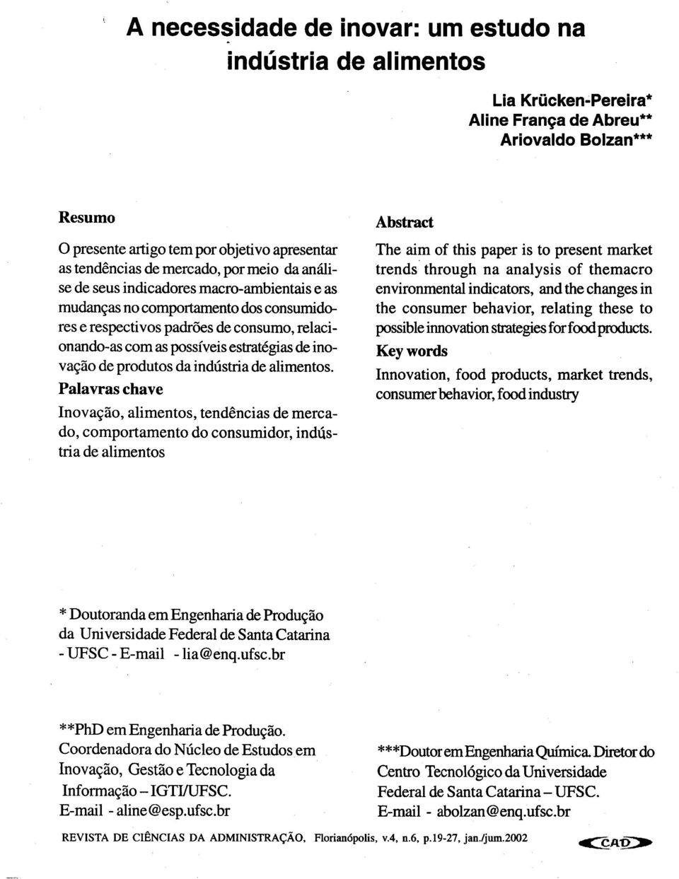 inovação de produtos da indústria de alimentos.