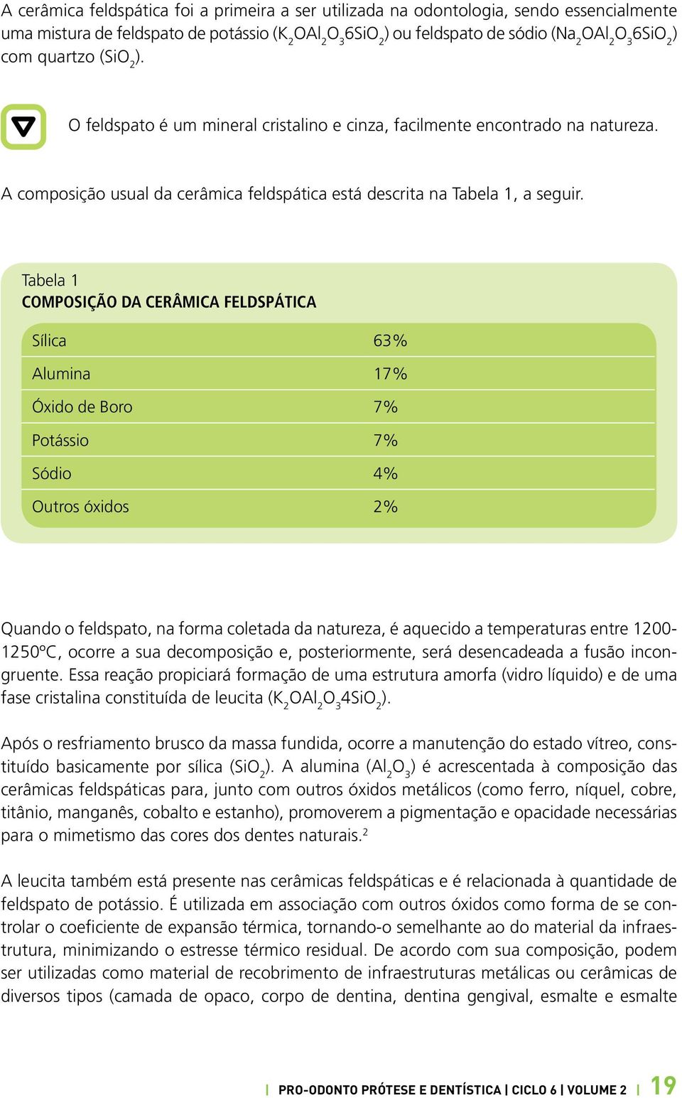 Tabela 1 COMPOSIÇÃO DA CERÂMICA FELDSPÁTICA Sílica 63% Alumina 17% Óxido de Boro 7% Potássio 7% Sódio 4% Outros óxidos 2% Quando o feldspato, na forma coletada da natureza, é aquecido a temperaturas